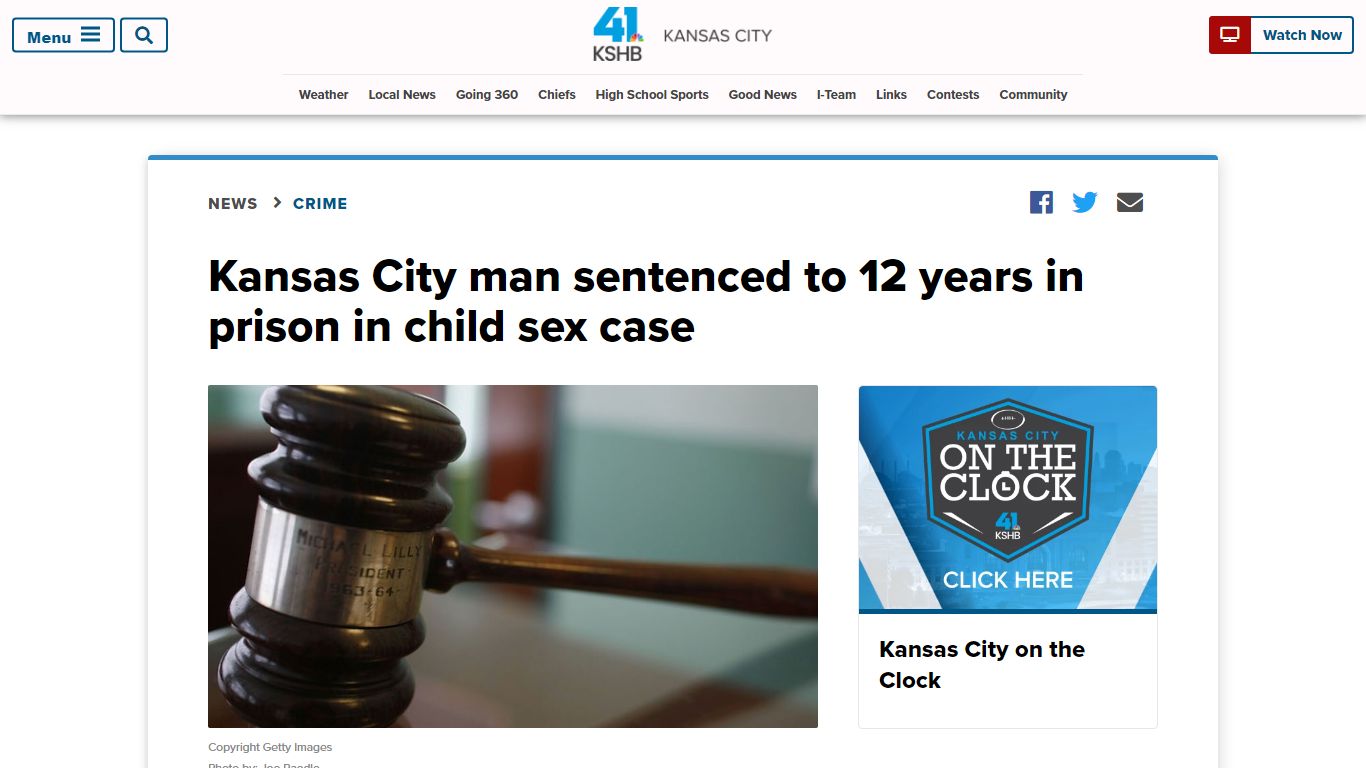 Kansas City man sentenced to 12 years in prison in child sex case